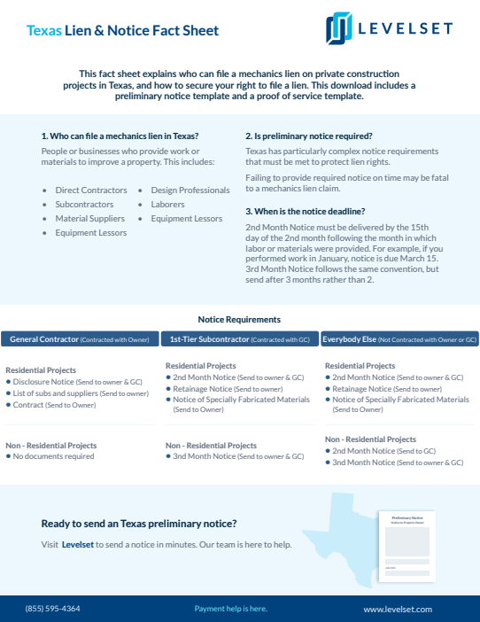 Texas Mechanics Lien and Notice Fact Sheet | Levelset