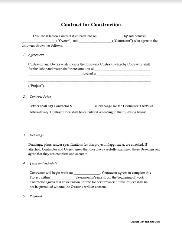 Free Printable Construction Contract Template