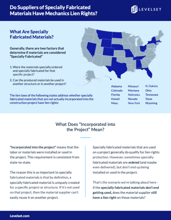 Specially Fabricated Materials and Mechanics Lien Rights - An Overview