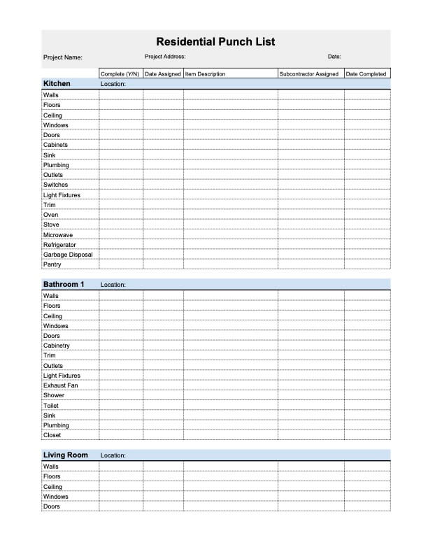 punch list template excel