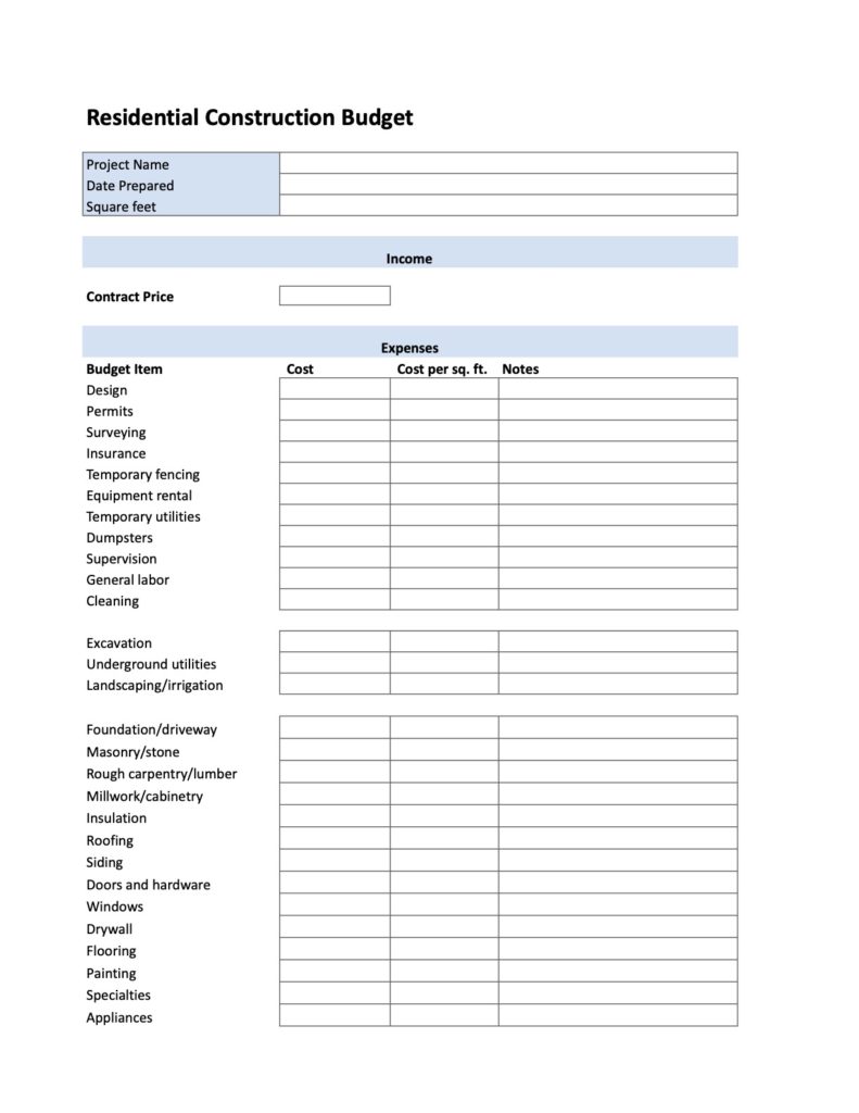 Free Construction Budget Templates for Any Project (Excel PDF) Levelset