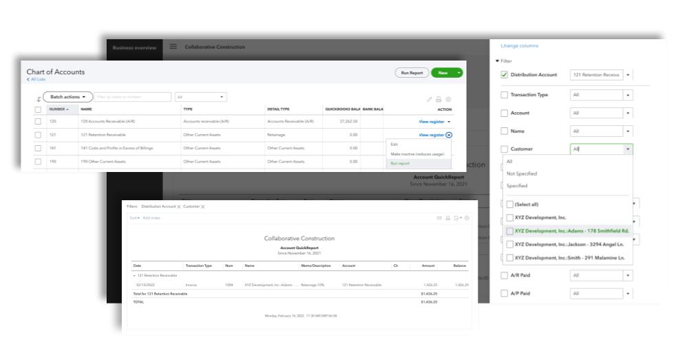 Viewing retainage accumulated on a project or by customer in QuickBooks