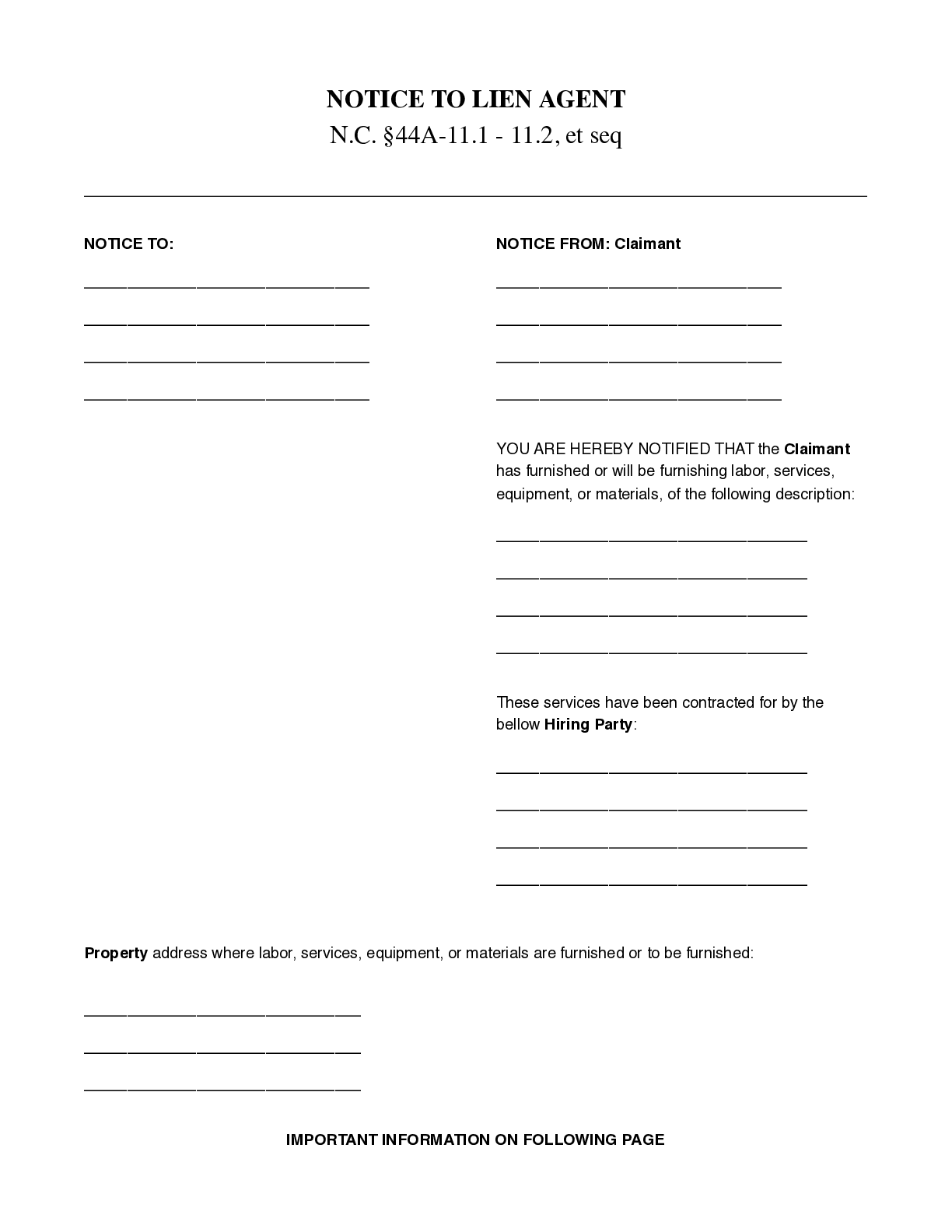 Printable Intent To Lien Form