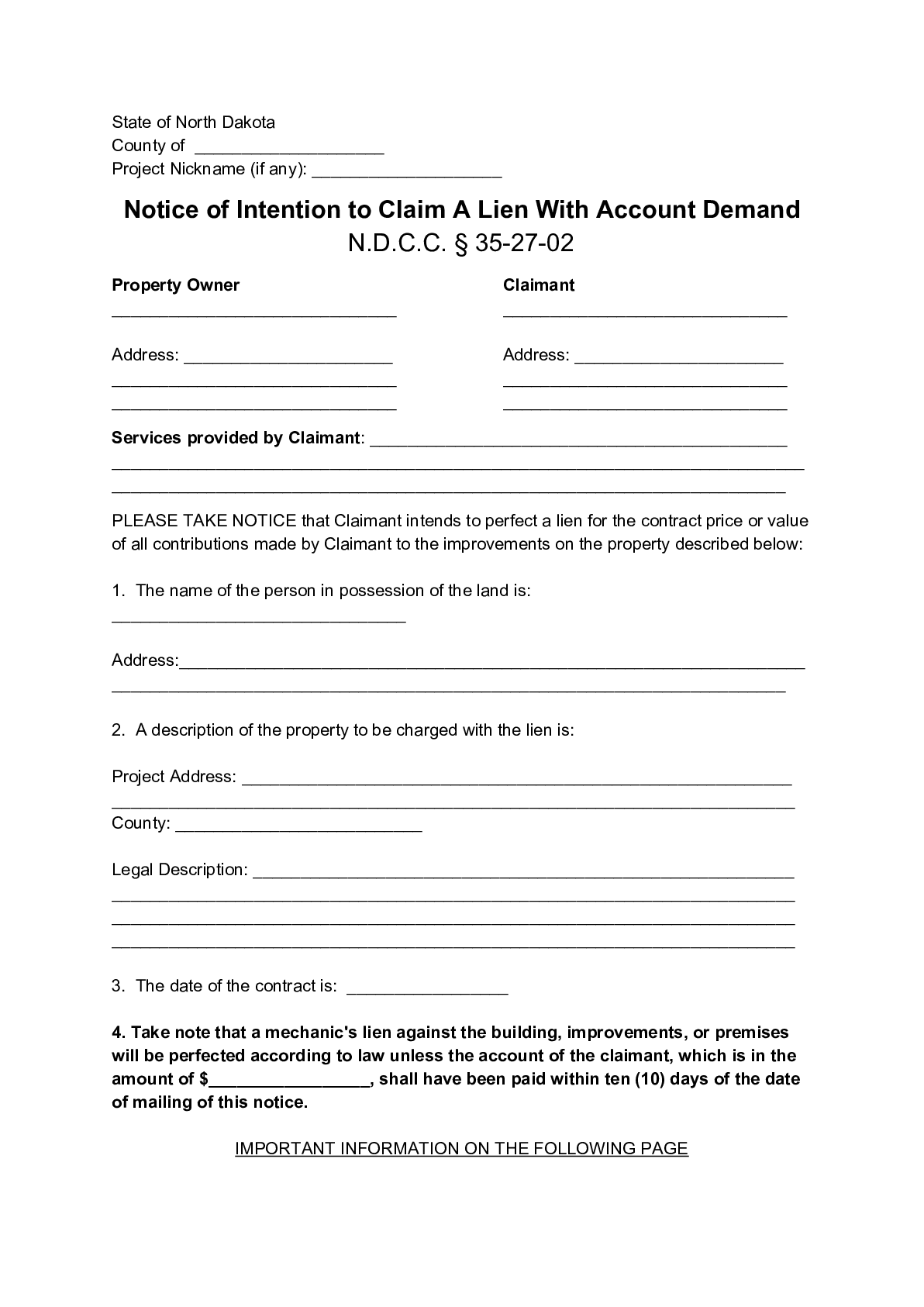 Printable Intent To Lien Form 2188